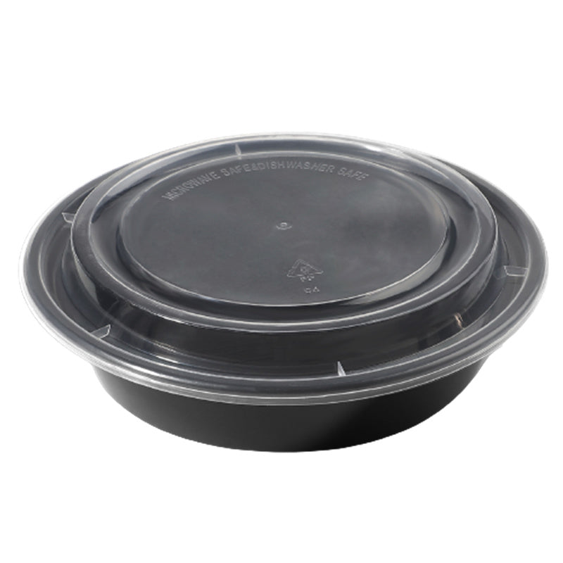 24 oz Round Black Container with Lids 150 pcs/case $26.99