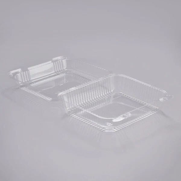 Dart C90PST1 Clear Seal Hinged Lid Plastic Container 8 1/4" x 8 1/4" x 3" 250 pcs