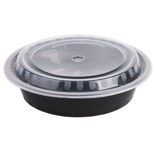 24 oz Round Black Container with Lids 150 pcs/case $28.99