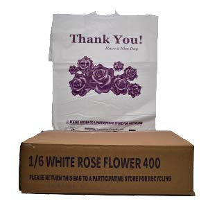 Plastic T-Shirt Bags With Flower Print - 1/6 Size [400pcs /Case]$13.99