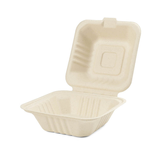 Burger Clamshell Container Biodegradable - 6"x6"x3"  [500 pcs/Case] $54.25