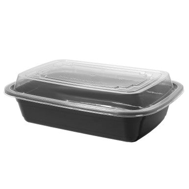 38 oz Rectangular Microwavable Black Containers with Clear Lids [150/Case] $38.99