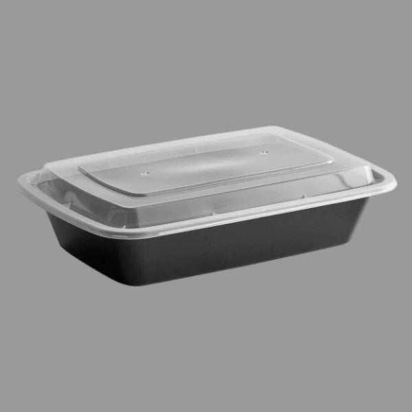 48 oz Round Black Container with Lids 150 pcs/case $46.99