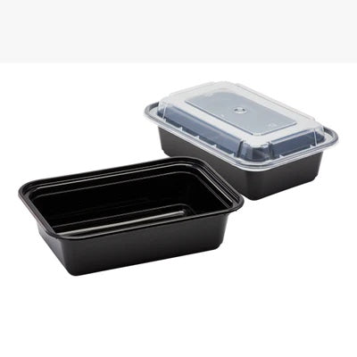 24 oz Rectangle Black Container with Lids 150 pcs/case$28.99