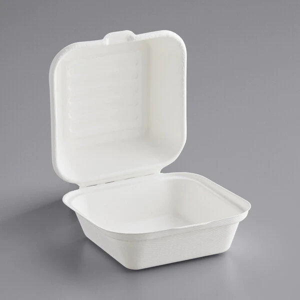 Burger Clamshell Container Biodegradable - 6"x6"x3"  [500 pcs/Case] $54.25